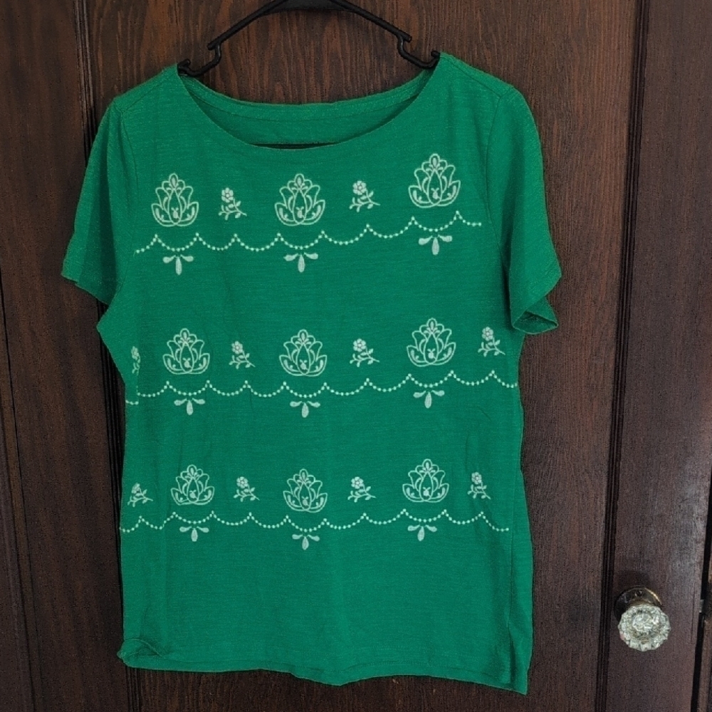 Rebecca Malone Green With White Embroidery Plants Short Sleeve Size Large